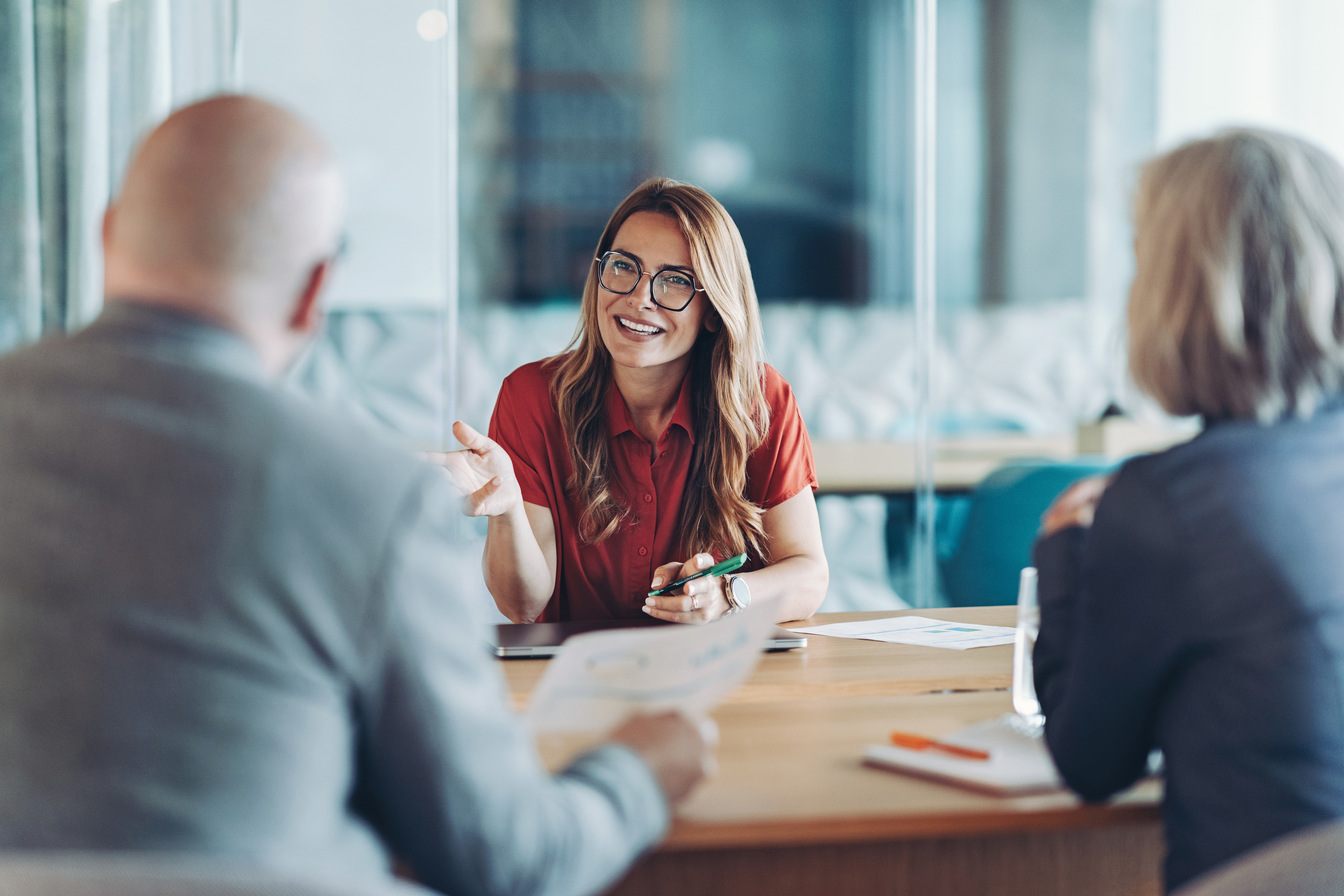 Businesswoman during a meeting with key decision makers