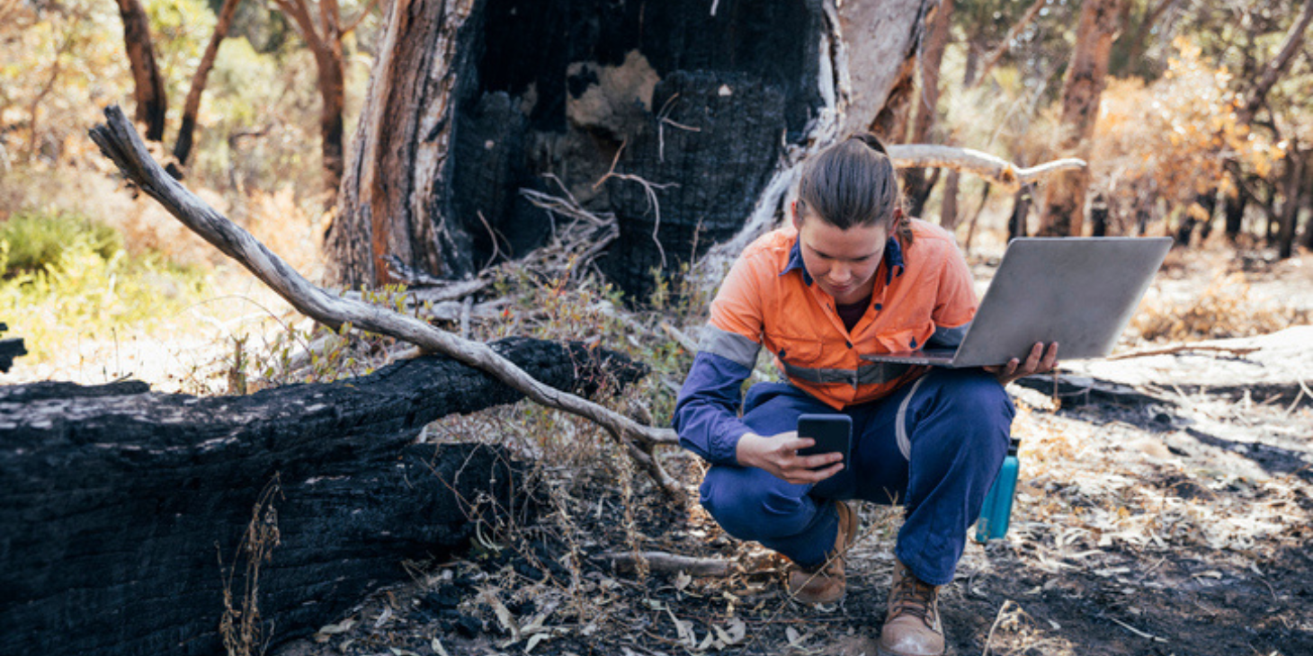 Female scientific environmental conservationist working in the field