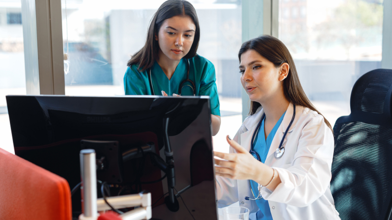 Medical student on computer