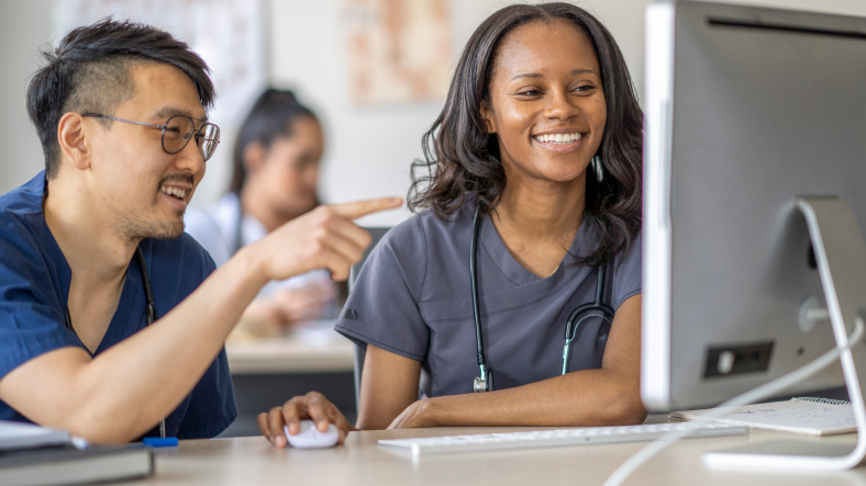 Medical student on computer