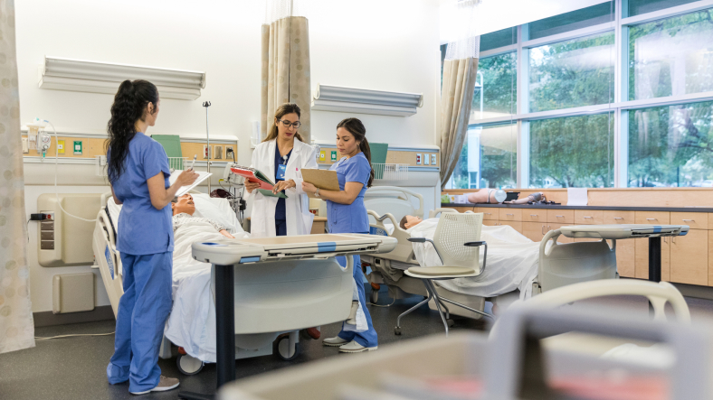 Medical student on computer