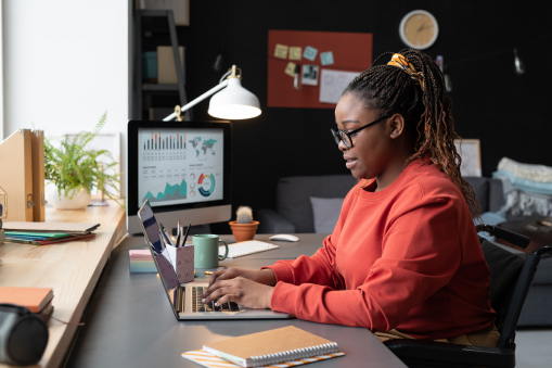 Woman working at a laptop